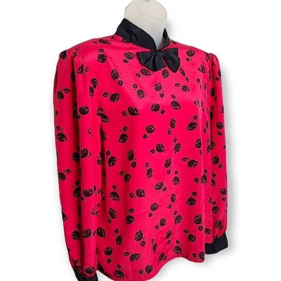 Jaclyn Smith Vintage 80s Hot Pink and Black Blouse size 14 - Picture 2 of 6